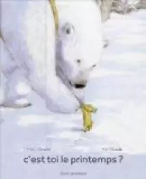 Couverture d'un des albums jeunesse sur le printemps "C’est toi le printemps ?" de Ko & Chiaki Okada : petit ours debout dans une clairière paisible, sous un ciel pâle et lumineux, à la recherche des premiers signes du printemps.