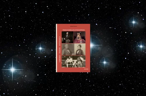 Couverture du livre Trois familles d'exception de Janine Gerson, éditions Edilivre — portraits des familles Rothschild, Pereire et Camondo sur fond rouge